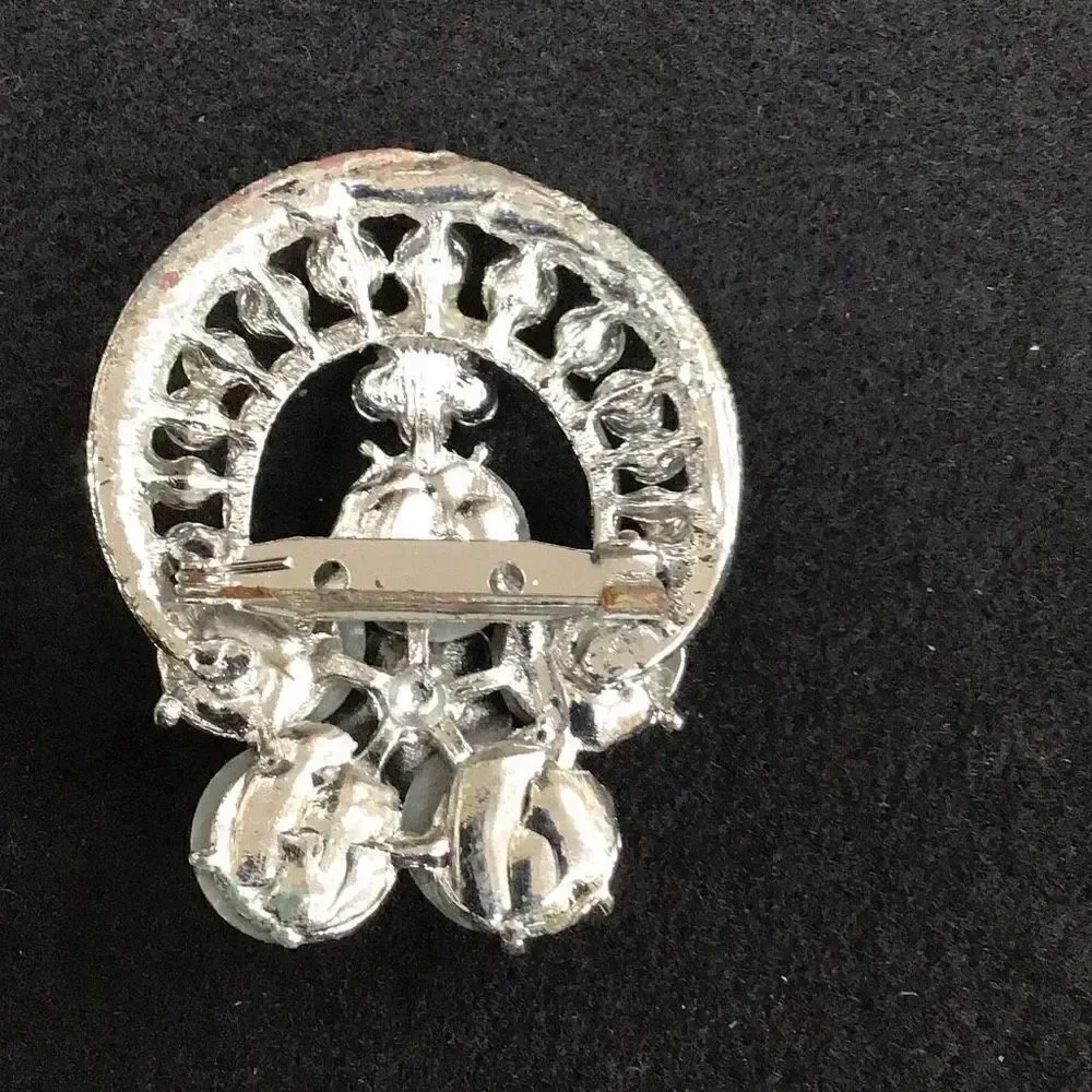Brooch, vintage rhinestones and white flower shaped